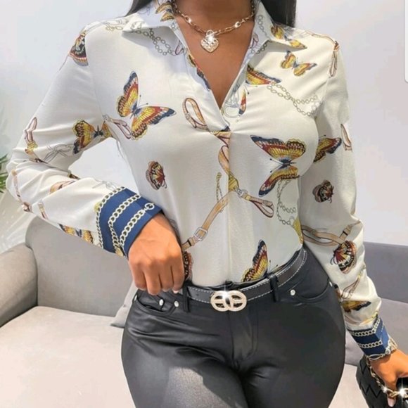 Tops - Butterfly & chain print blouse